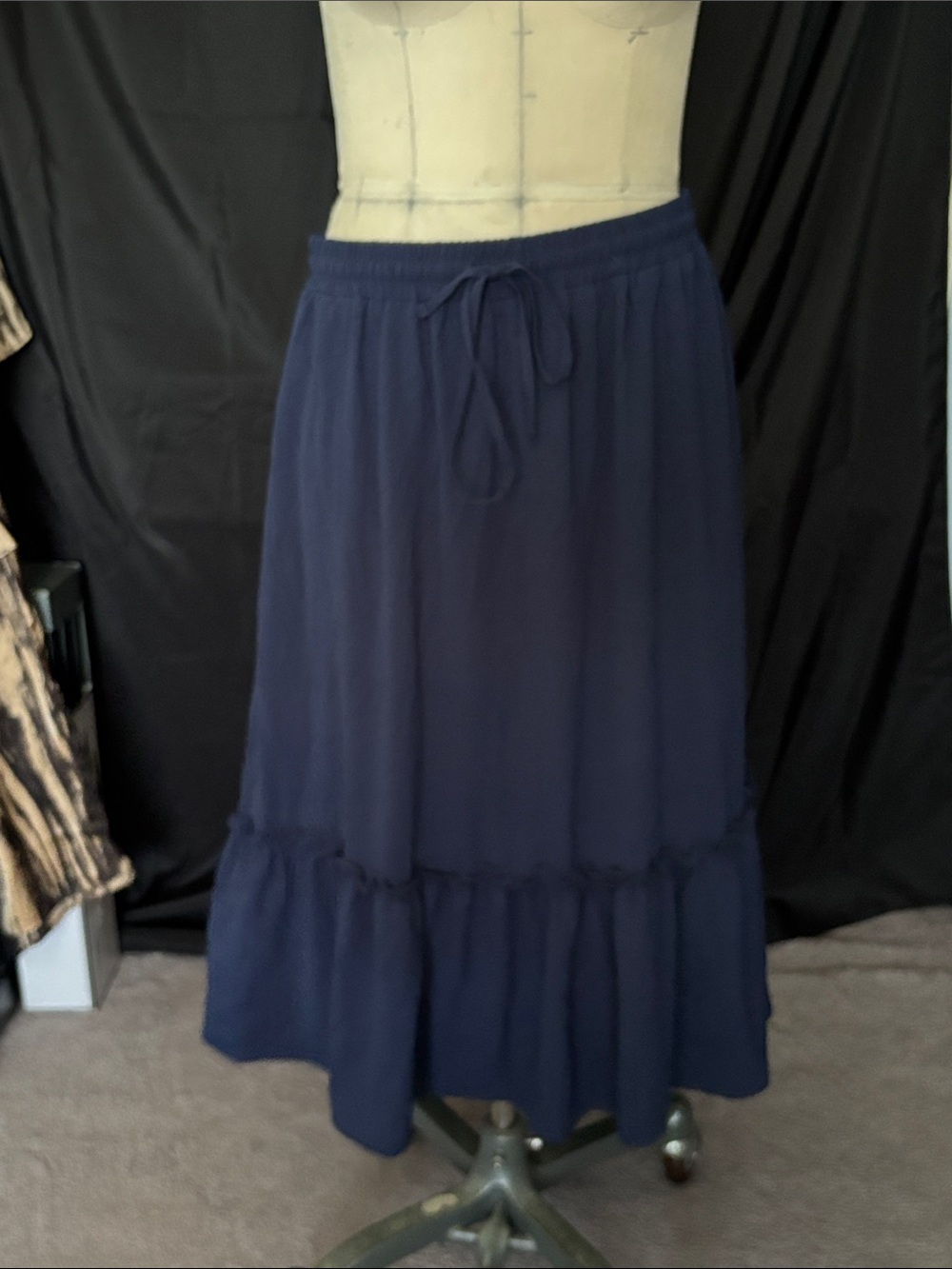 Women's Navy Tiered Midi Skirt - Unbranded